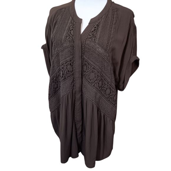 CHICO'S 2 Boho‎ Artsy Crochet Blouse Top L Short Sleeves Flowy Career Vacation - Picture 10 of 10